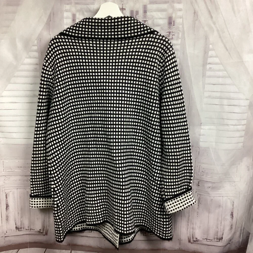 SIONI Cardigan Black White Check Button Up XL